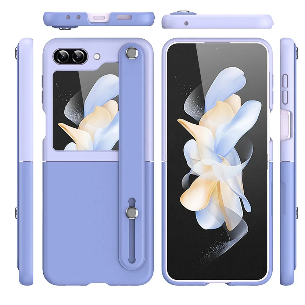 

Чехол для телефона Samsung Z Flip 6 5 4 3 Flip6 Flip5 Flip4 Flip3 5g с регулируемым кожаным браслетом и подставкой на запястье F