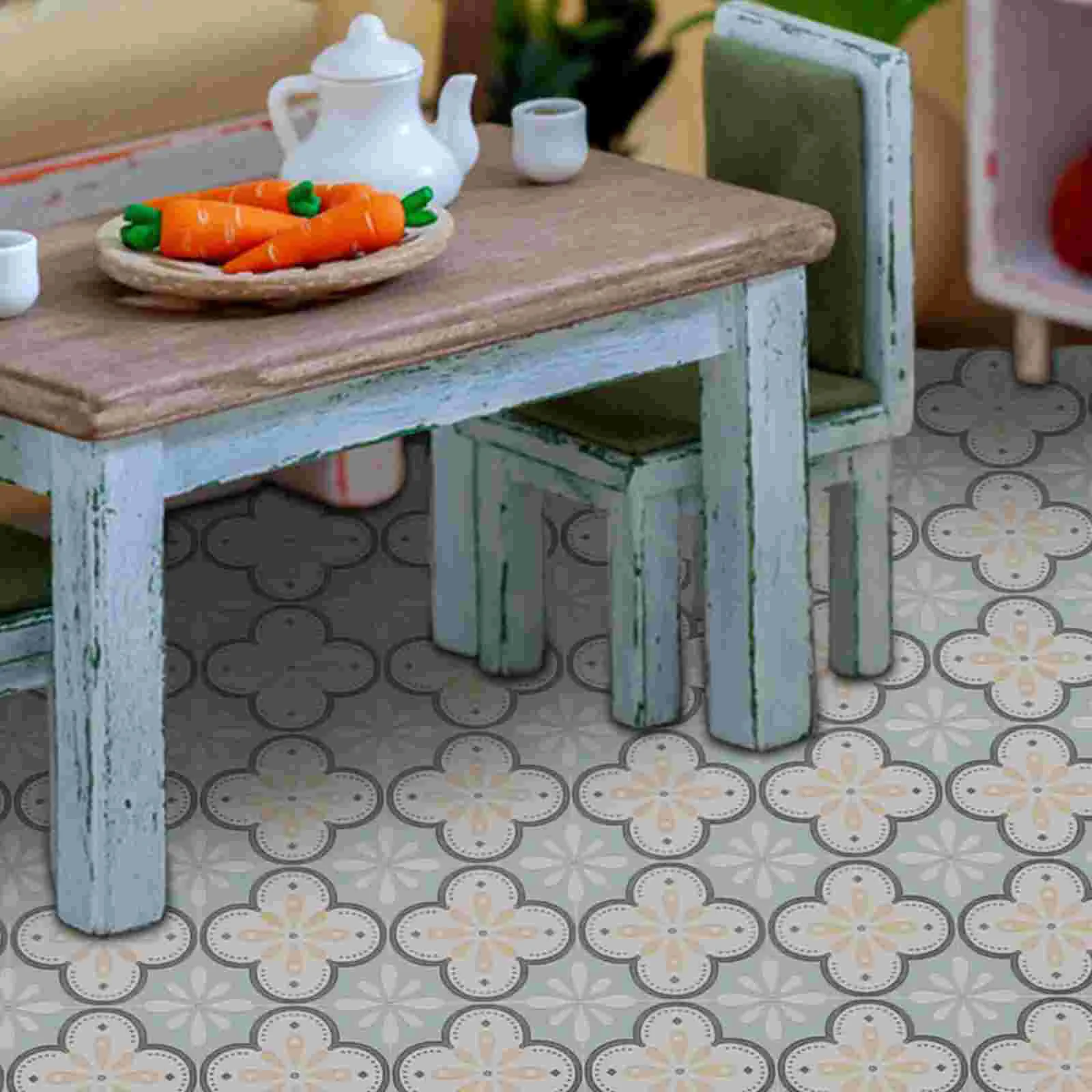 Simulation Floor Mini House Flooring Miniatures Accessories Floorboard Floral Wallpaper Architecture Models Pu Accessory