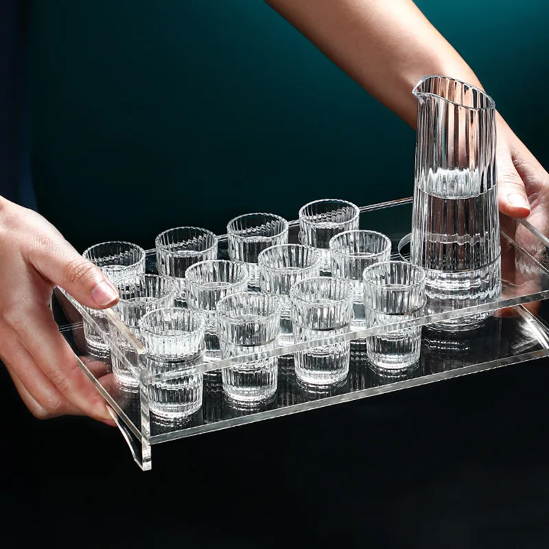 

12pcs Set European Style Baijiu Cup Vertical Patterned Spirits Cup Transparent Wine Cup Vertical Drinking Glasses Household Gift