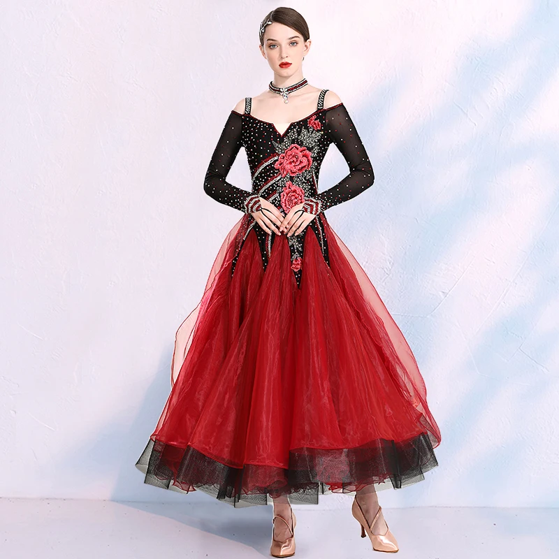 Robe de danse moderne personnalisée pour femmes, robe de danse de salon, valse, grande jupe pivotante