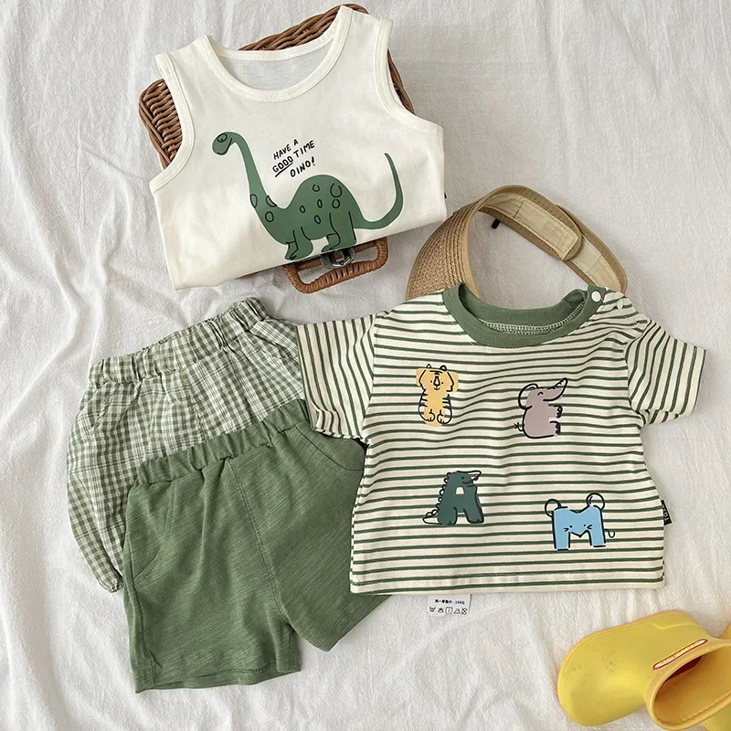 Summer Infant Baby T-shirt Fashion Cartoon Girls Shorts Vest Cotton Boys Tops Korean Casual Kids Clothes