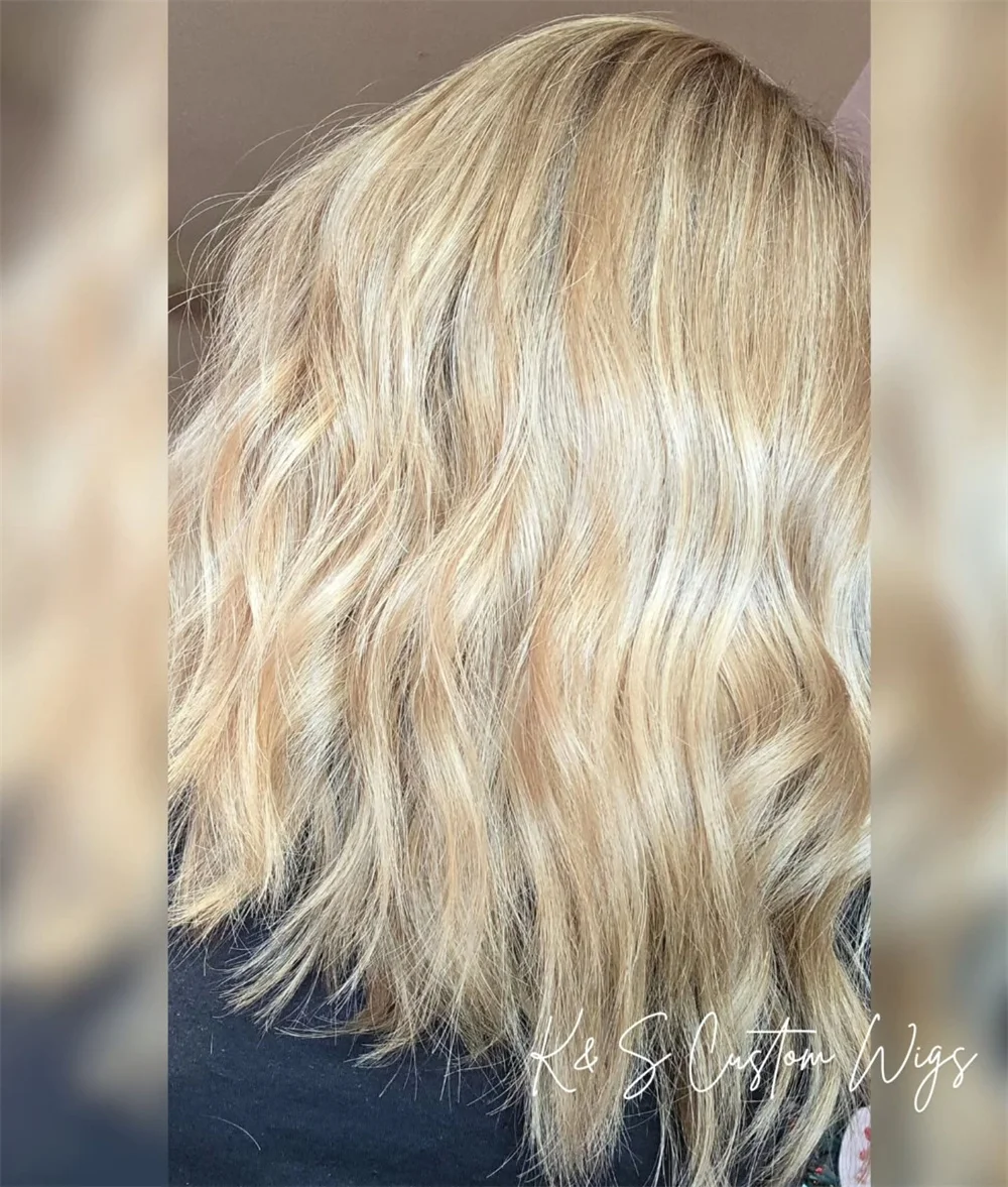Balayage Golden Blonde 13x4 Lace Front Wig for Women Glueless Wig Heat Resistant Short Wavy Synthetic Fiber Girls Gift Wigla