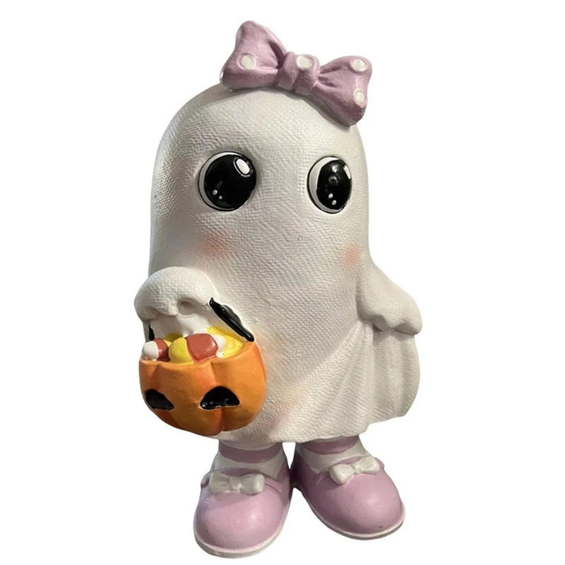 Ghost รูปปั้น Purpleshoes และโบว์,2024 ฮาโลวีน Spooky Ghost รูปปั้นตกแต่ง,MINI Ghosts ขนาดเล็กน่ากลัว Ghost Figurine