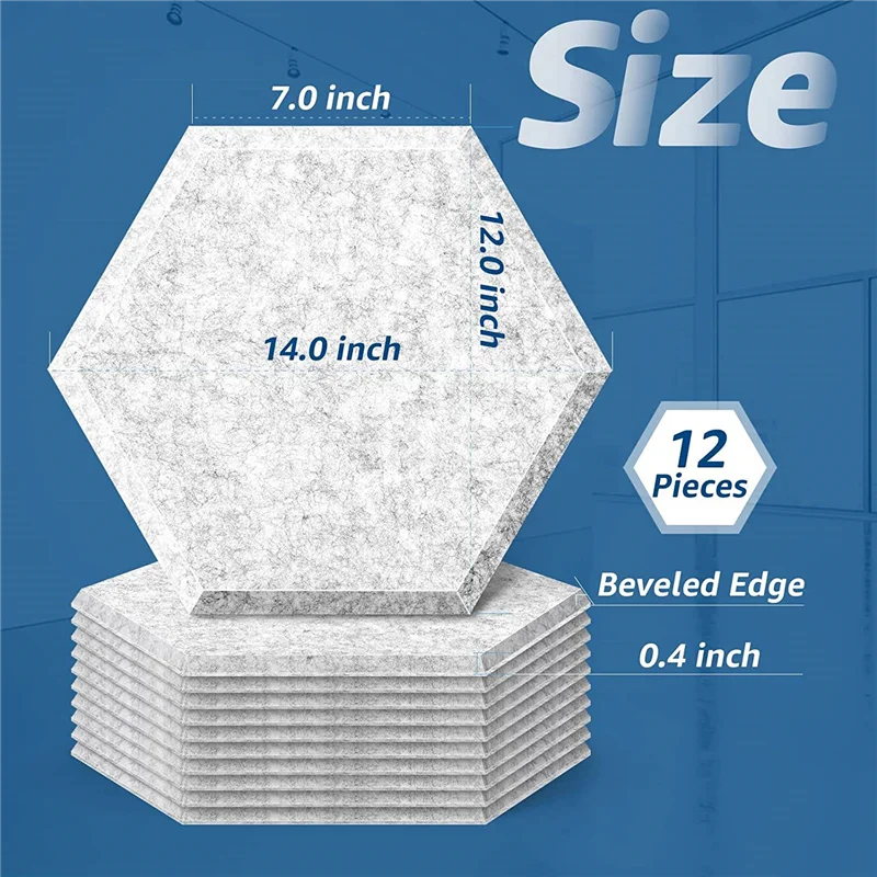 ONGE 12 Pack Self Adhesive Acoustic Panels, 14 X 12 X 0.4Inch Soundproof Panels, Hexagon Sound Absorbing Panels