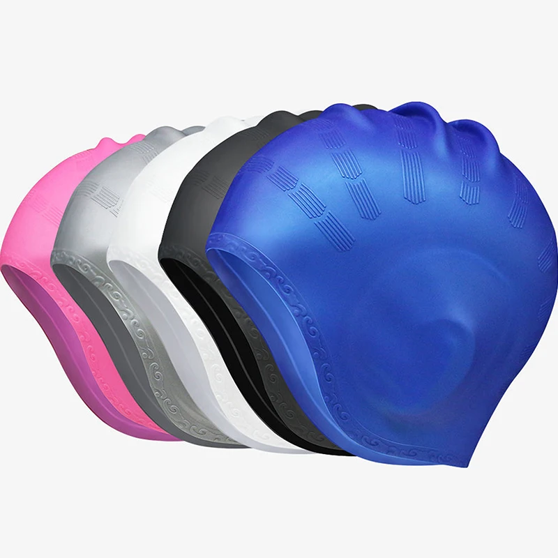 Large Size Silicone Swimming Cap High Elastic Waterproof Ear Protection Swim Hat Unisex for Long Hair Adults Pool Diving Use