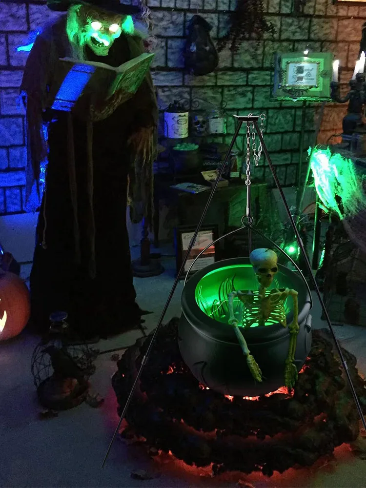 Large Witch Cauldron On Tripod With Led String Light Halloween Party Decor Outdoor Hocus Pocus Candy Bowl Bucket Home Yard Porch