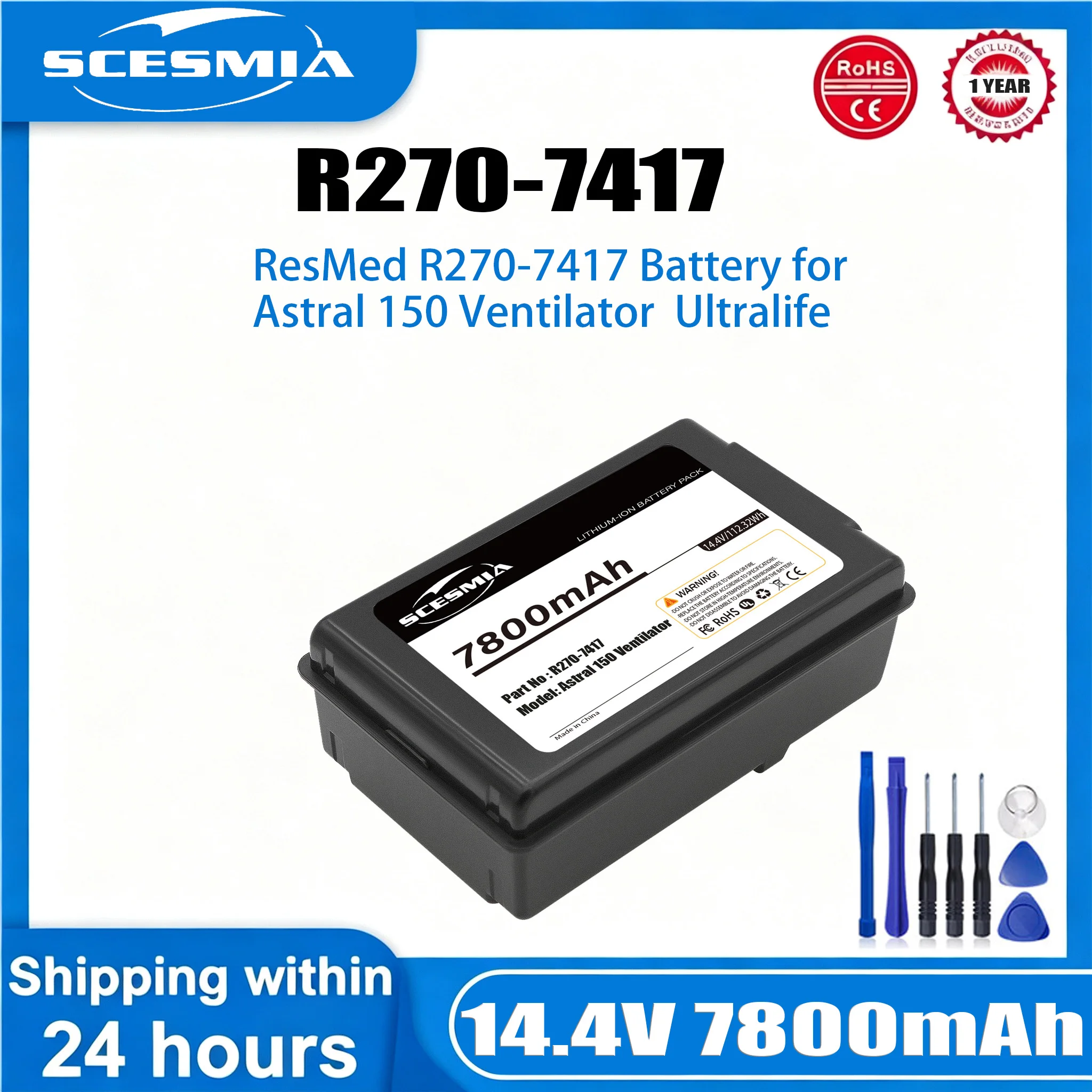 14.4V 7800mAh Medical Battery R270-7417 R270-366/1 for ResMed Astral 150 Ventilator Ultralife  +Toolkit