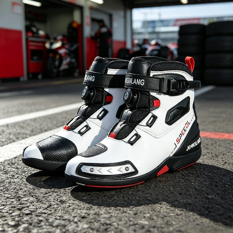 JG.WOLVES Racing Ankle Shoes Motorcycle BootsMen Leather Motos Breathable Anti Slip Wear-resistant Riders Boots Motorbike