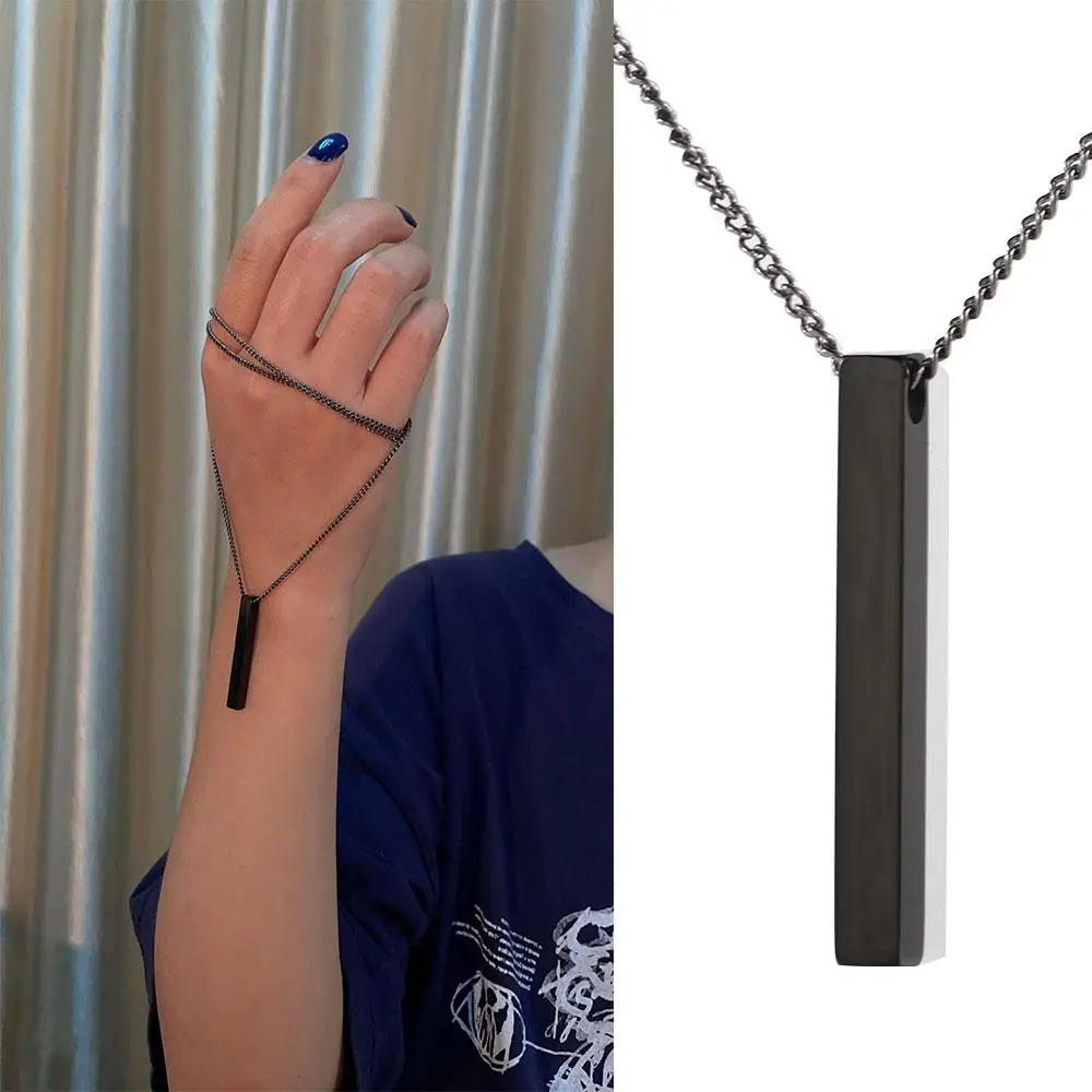 Silver Trendy Hip-hop Stainless steel Black Gold Jewelry accessories Sweater chain Necklace for men Rectangle necklace