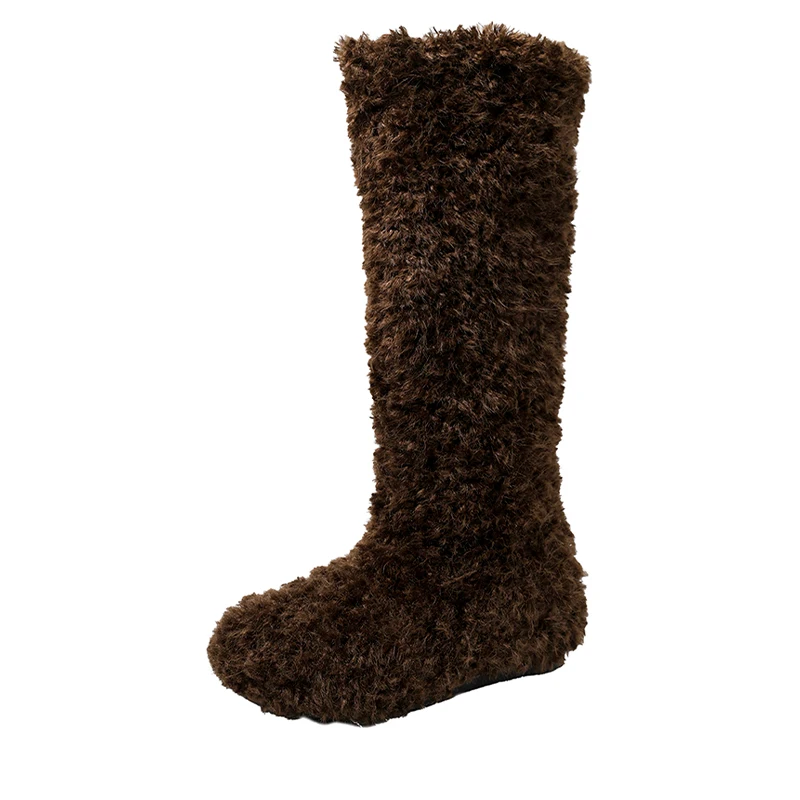 الفراء الشقق المرأة أحذية عالية الدافئة مصمم أحذية قطنية فستان مريح الشتاء الثلوج الأحذية 2025 موضة جديدة الركبة عالية بوتاس دي Mujer #6