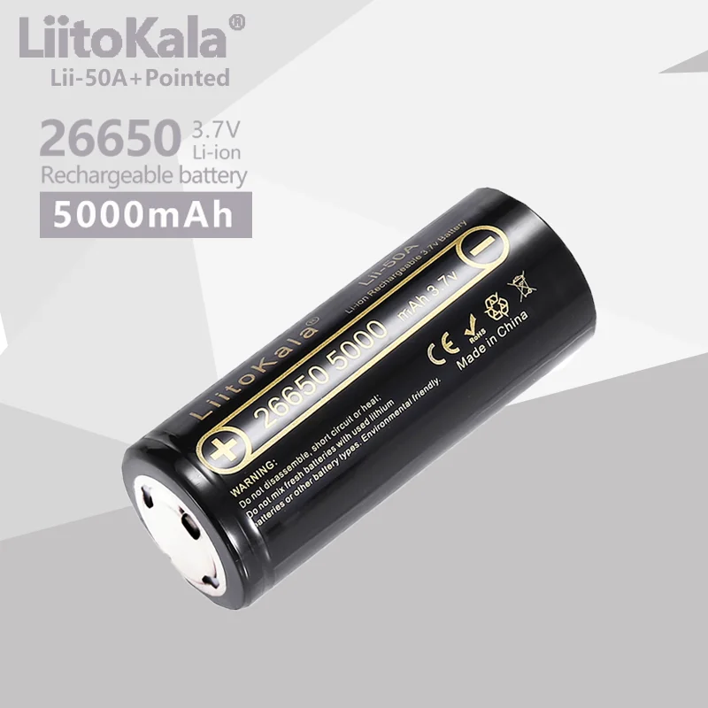 16PCS LiitoKala Lii-50A 3.7V 5000mAh Original 26650 Lithium Rechargeable Battery For Flashlights Electric Toys Small Fan Torch