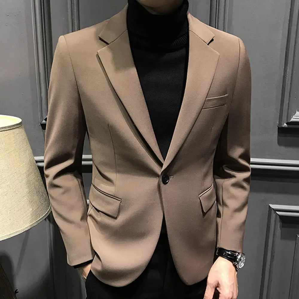 Male Blazer Slim Fit Thin Business Dress Brown Men's Suit Jackets Korean Style Clothes Casual Coat Fashionable High Quality 2024