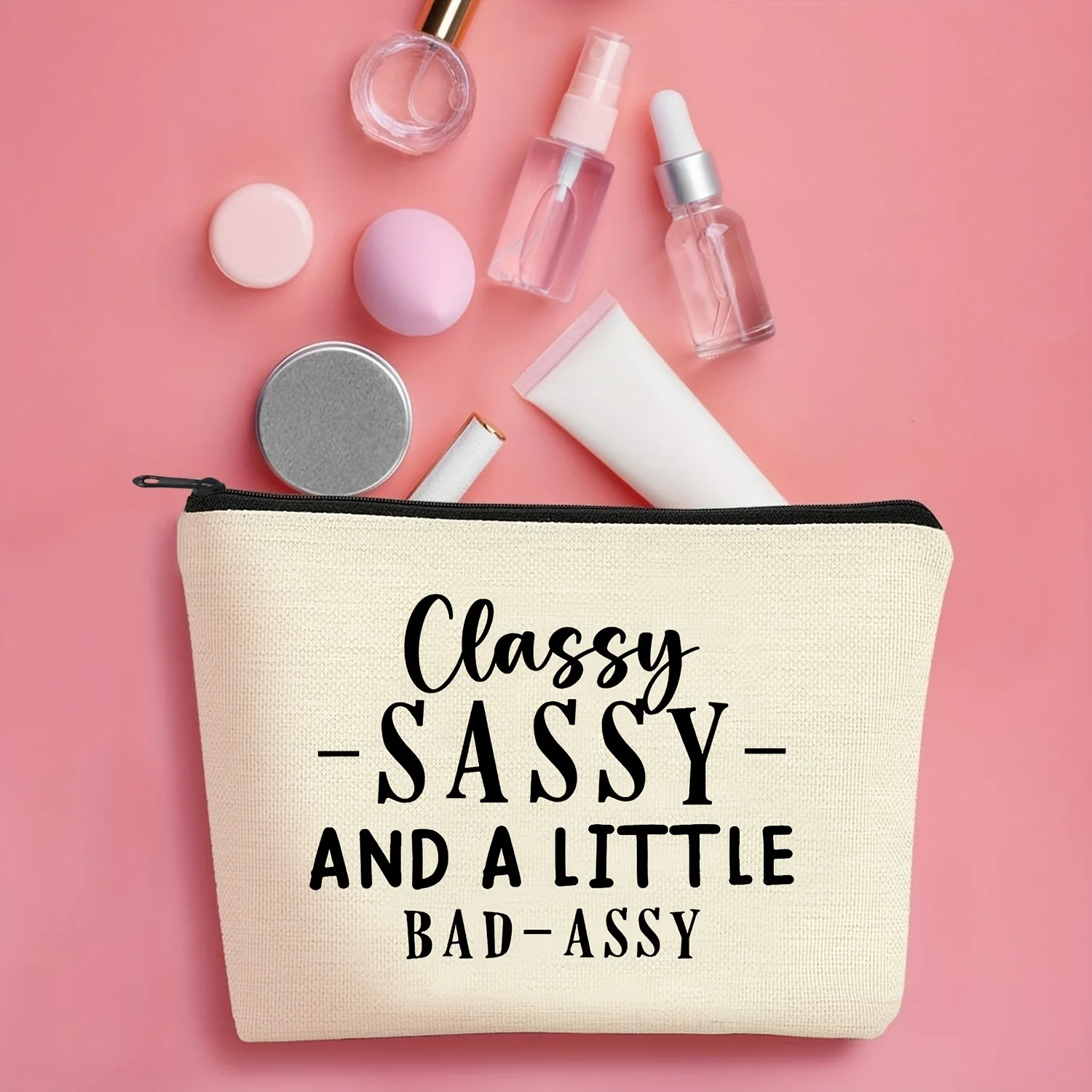 Canvas Cosmetic Bag, Beige, Unisex-adult, Unscented, Funny Birthday/Farewell/Christmas Gift, Sarcastic Friendship Present