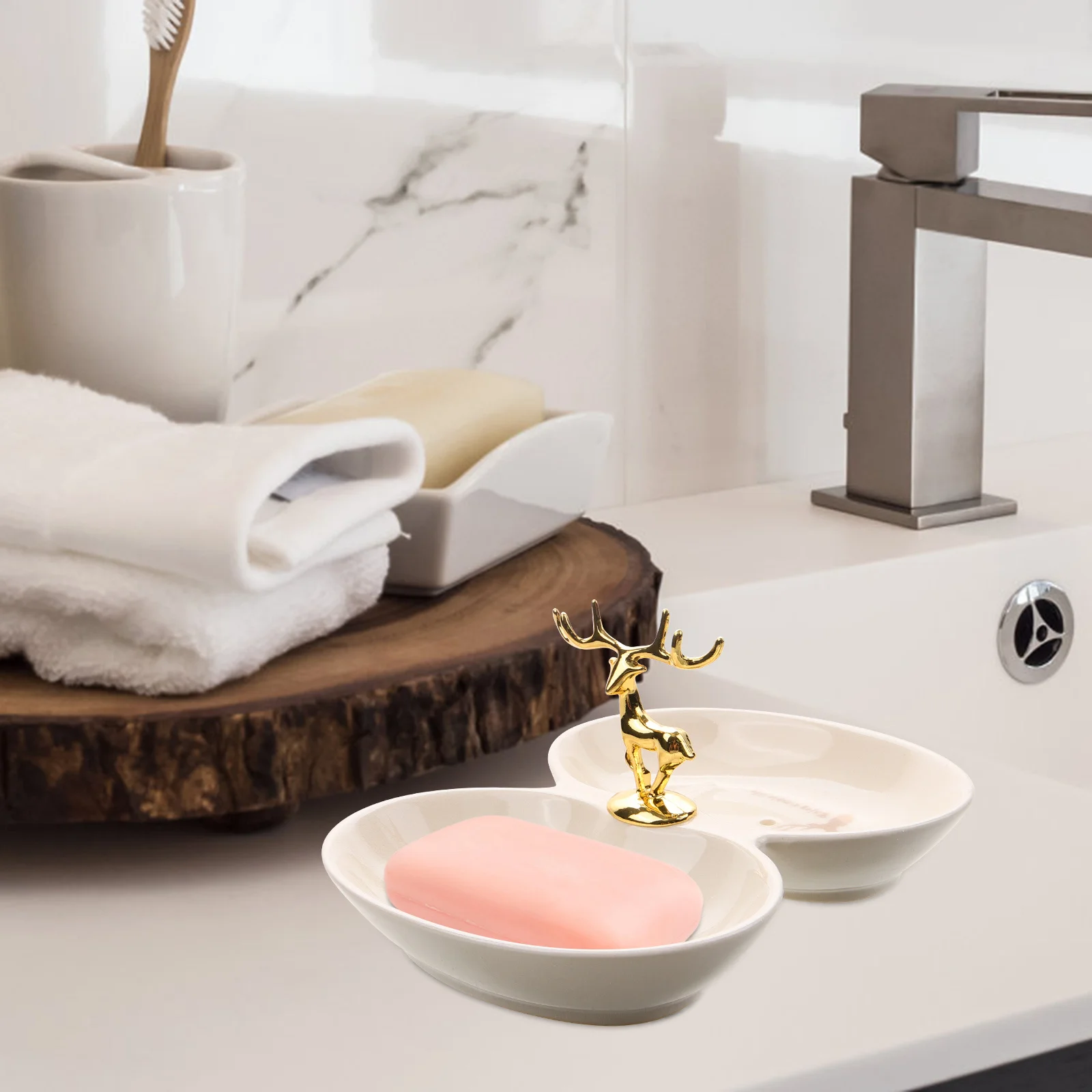 

Dish Soap Tray Holder for Shower Cute Ceramic Decorative Household Simple Bathroom