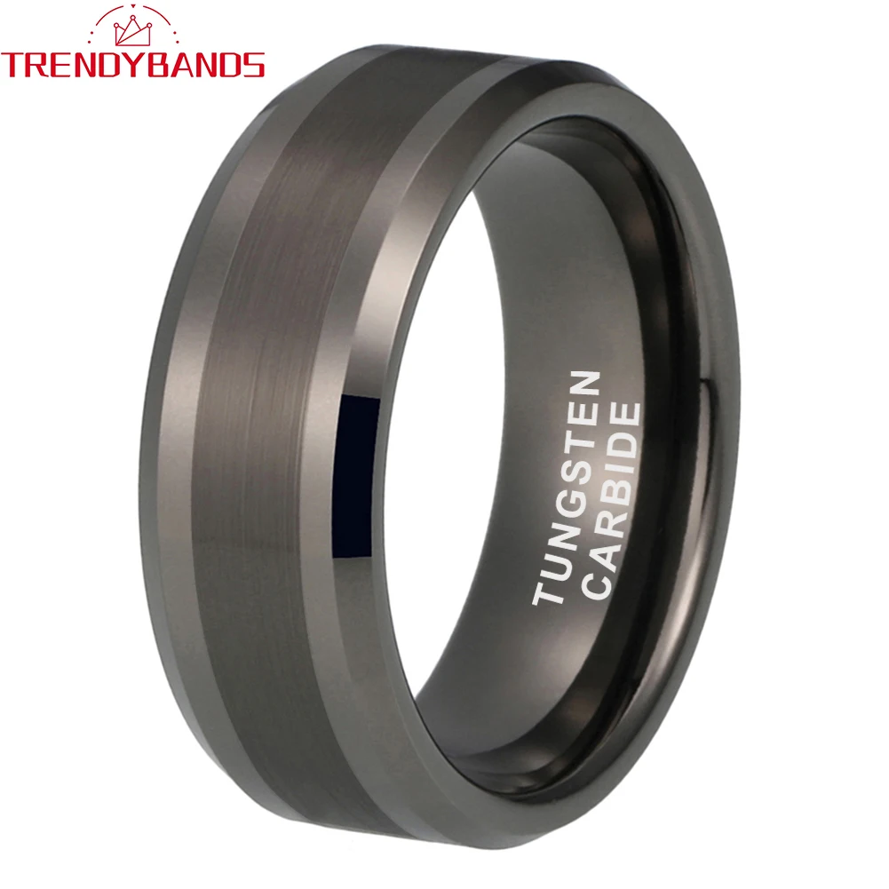 Gunmetal 6mm 8mm pierścień karbidowy wolframu dla kobiet mężczyzn ślub pierścionek zaręczynowy w stylu obrączki para prezent na rocznicę z kocham cię