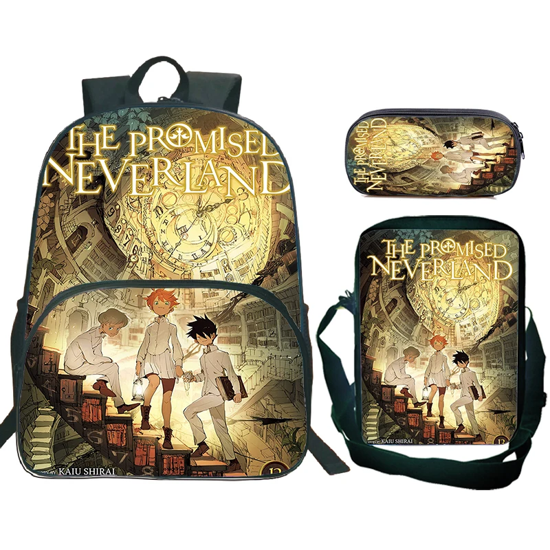 The Promised Neverland Backpack 3pcs Set Boy Girl Anime School Bags Large Capacity Student Backpack Outdoor Travel Bags Mochila