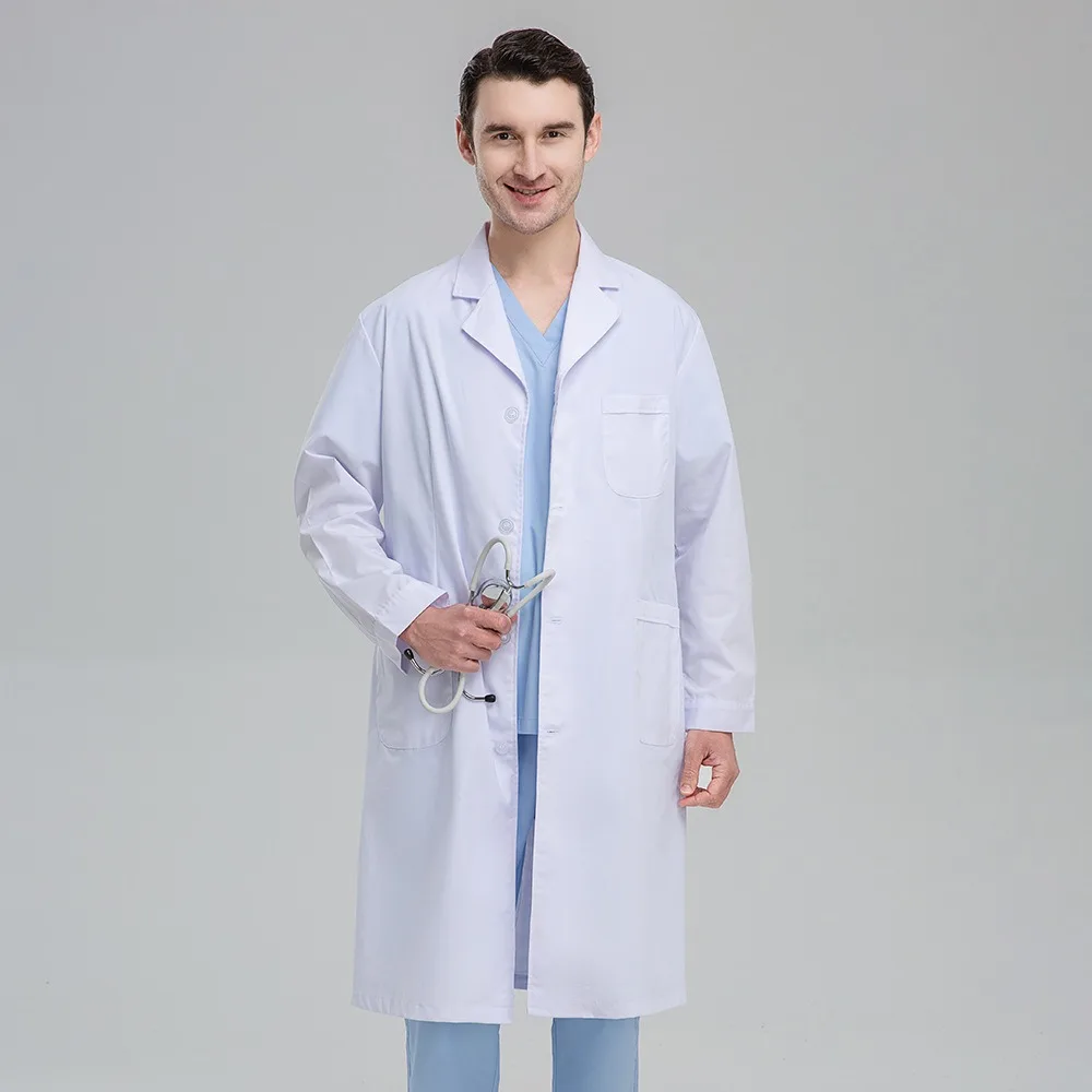 Bata de laboratorio blanca de manga corta y larga Unisex, ropa de trabajo médica gruesa para dentistas, uniforme protector duradero de laboratorio