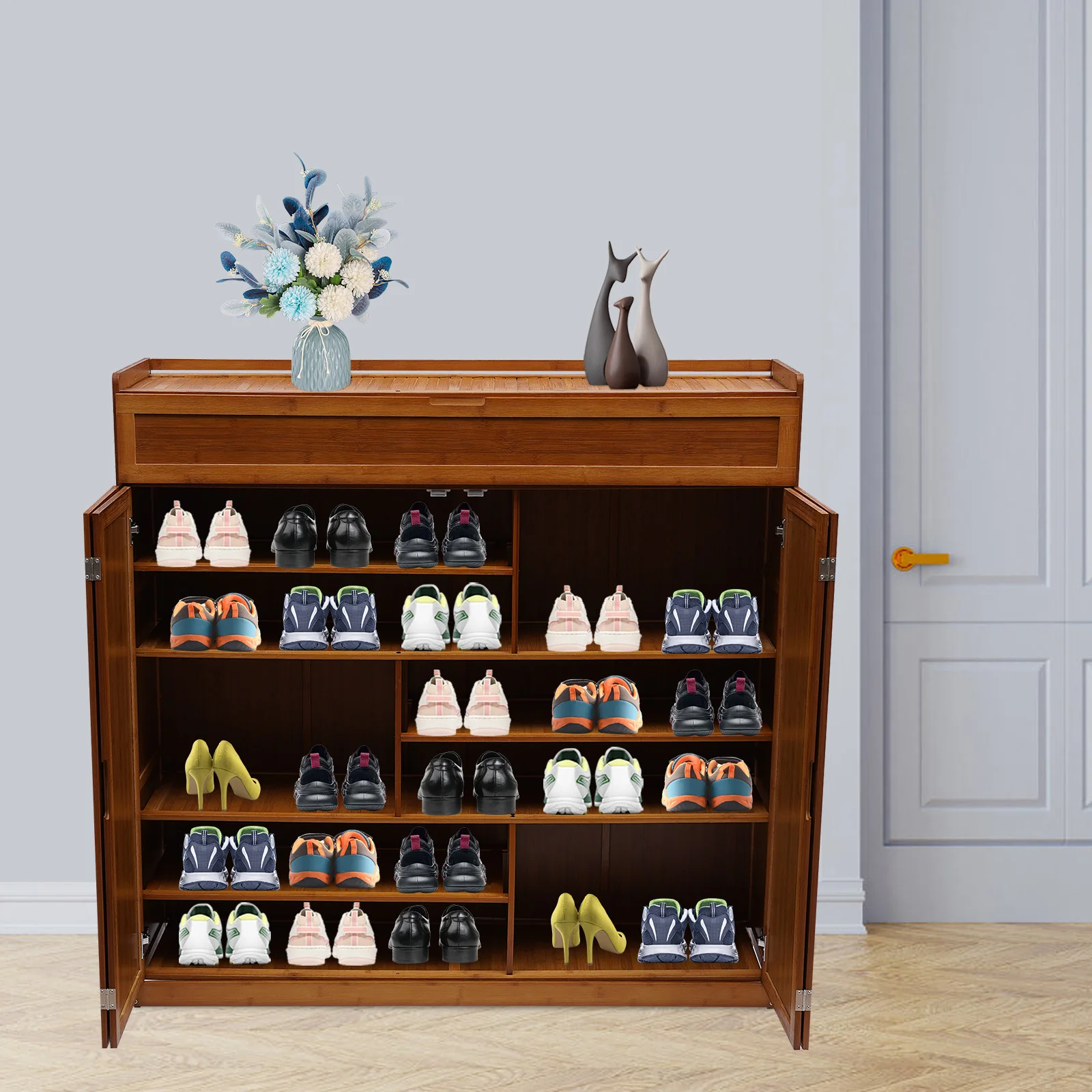 Bamboo Freestanding Shoe Rack 7-Tier Entryway Shoe Cabinet Storage Organizer