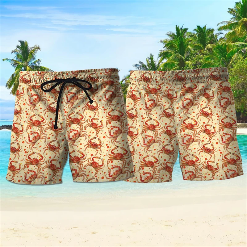 

Funny Crab Graphic Hawaiian Beach Shorts For Men Fashion Summer Vacation 3D Printed Kids Short Pants Loose Breathable Swim Trunk