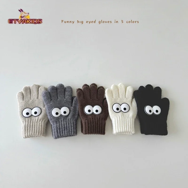 

3-7Y Baby Children Knitting Funny Eyes Gloves Winter Warm Outdoor Sport Woolen Cycling Mittens Soild Color for Boys Girls Gloves