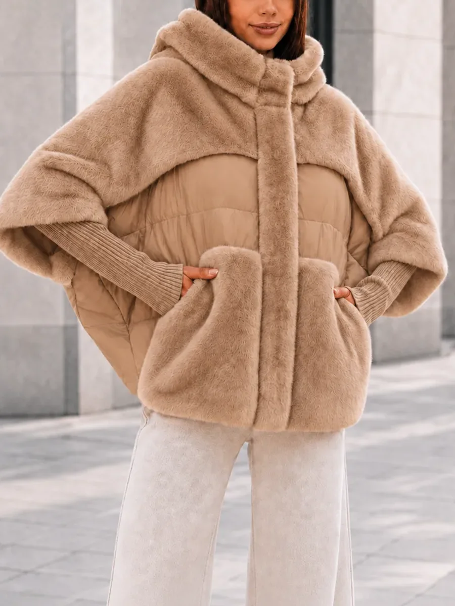 LIMO Women Hooded Faux Fur Patchwork Puffer Jacket Knit Cuff Winter Warm Quilted Outerwear
