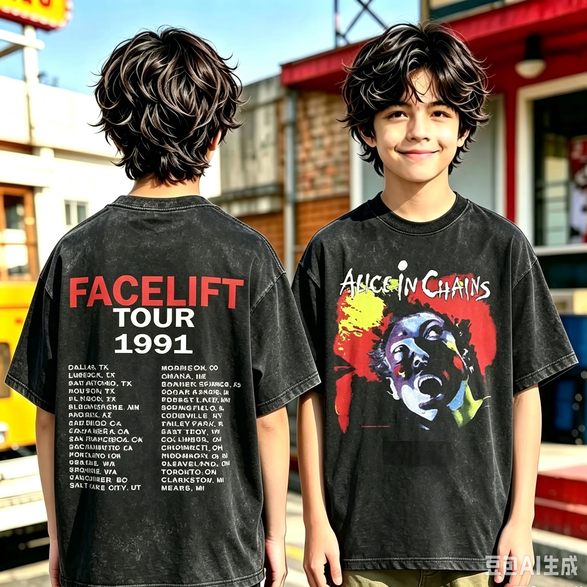 1pc Alice's Face Transformation In The Chain 1991 Concert Tour T Shirts Washed Kid Men Women's High Quality Loose Casual