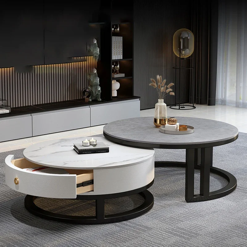 أدراج تخزين طاولة القهوة المستديرة المنخفضة لغرفة المعيشة طاولة القهوة الحديثة تصميم بسيط Mesas De Centro Para Sala الأثاث الذكي #5