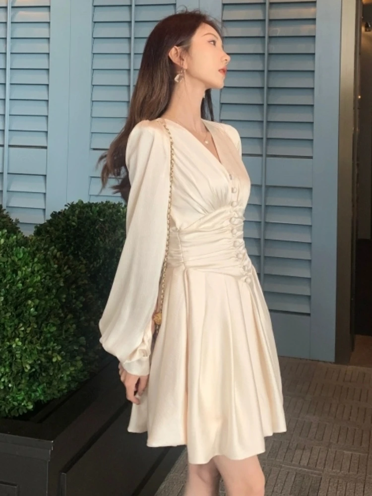 Women's Spring Summer French Mini Dresses A-line Slim Vintage Chic Party  Prom Robe  Fashion One Piece Clothing