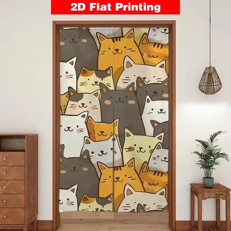 VIKAMA Cat Half Door Curtain, Hand-Painted Kittens Glasses Noren Curtain, Privacy Screen Entryway Room Divider Home Decor