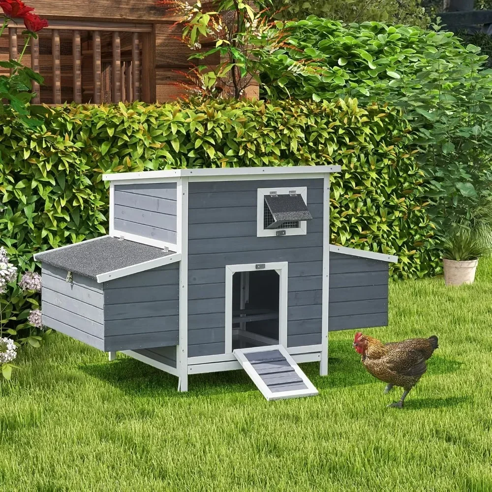 

59" Large Chicken Coop for 4-6 Chickens, Wooden Hen House with Large Nesting Boxes, Outdoor Poultry Cage Rabbit Cage