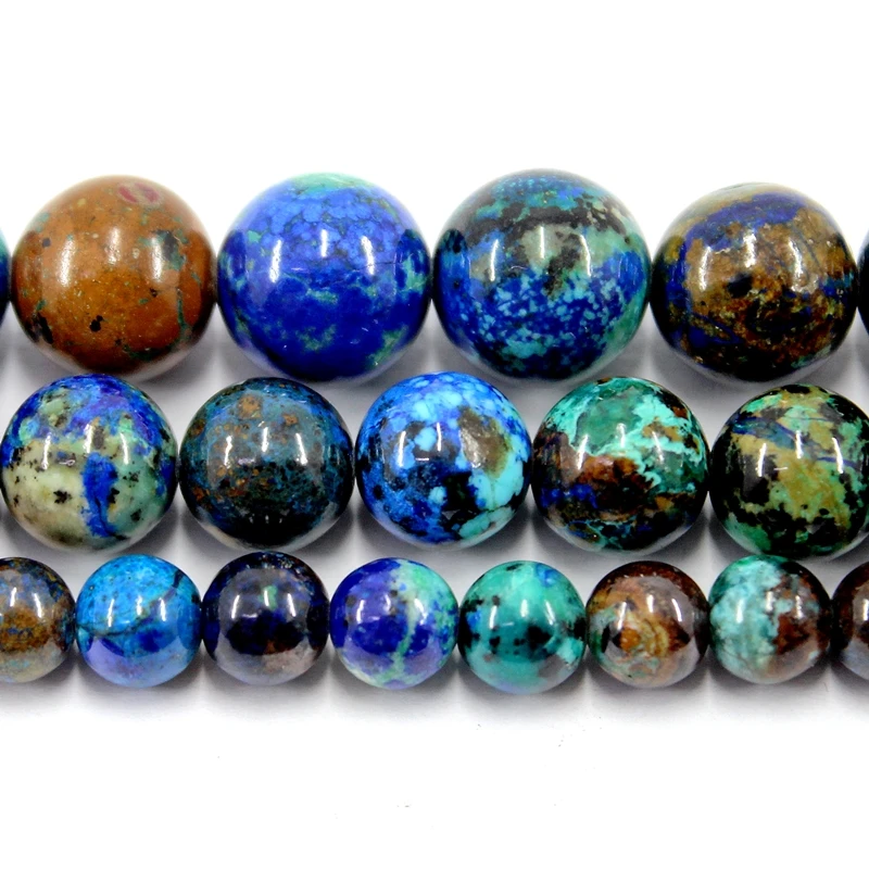 Natural Stone Azurite Phoenix 6 8 10MM 38CM Smooth Round Loose Strand Beads For Jewelry Making Bracelets Necklace Accessories