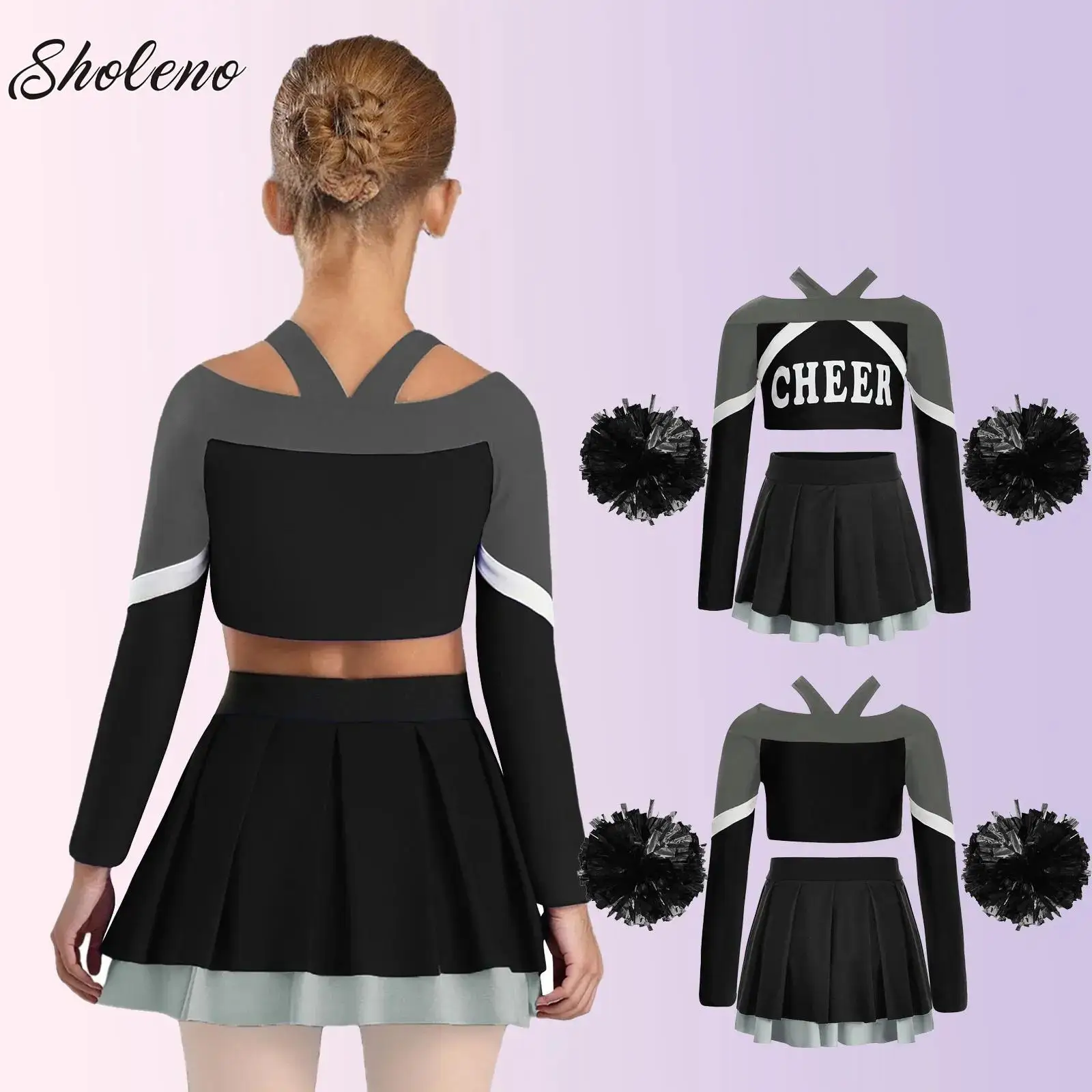 

High School Cheerleader Costume Set for Girls Halloween Cheer Uniform Dance Competition Team Sports Cheerleading Dress Up