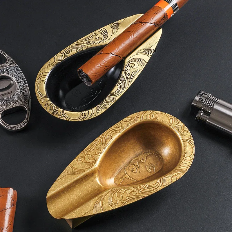 

Латунная пепельница для сигар, резьба по сигарному танку, ретро, творческая личность, портативный домашний пепель, аксессуары с одним слотом, инструмент для мужчин, подарок