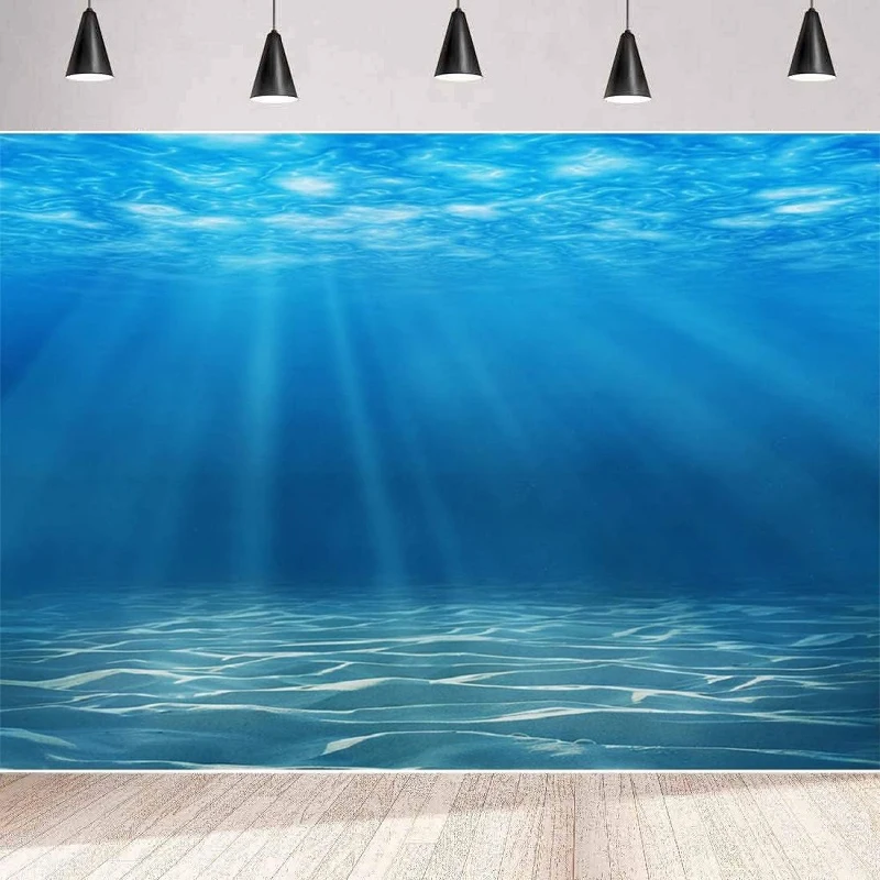 Underwater World Photography Backdrop Undersea Sunlight Deep Blue Water Sun Ray Seabed Children Birthday Party Background Wall