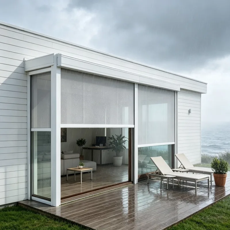 Custom Size Windproof Zip Track Outdoor Roller Shades Waterproof Exterior Blinds for Terrace Deck Sun Room Privacy Protection Al
