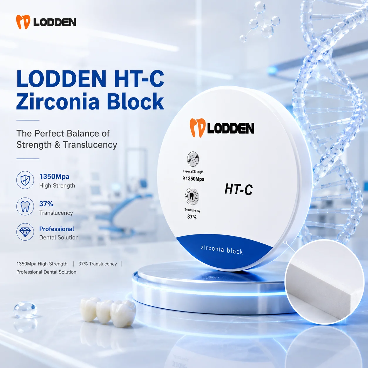 Lodden HT-C Zirconia Block Preshaded Dental Zirconium Discs VITA16 Colors Thickness 10-25mm for Dental Lab 98mm Cad Cam System