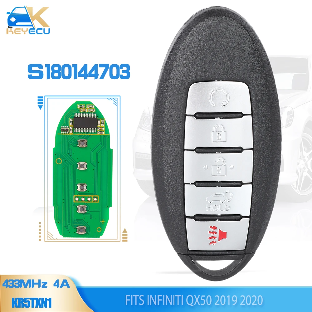 

KEYECU S180144703 Smart Remote Key 5 Button 433.92MHz 4A Fob for Infiniti QX50 2019 2020 FCCID: KR5TXN1