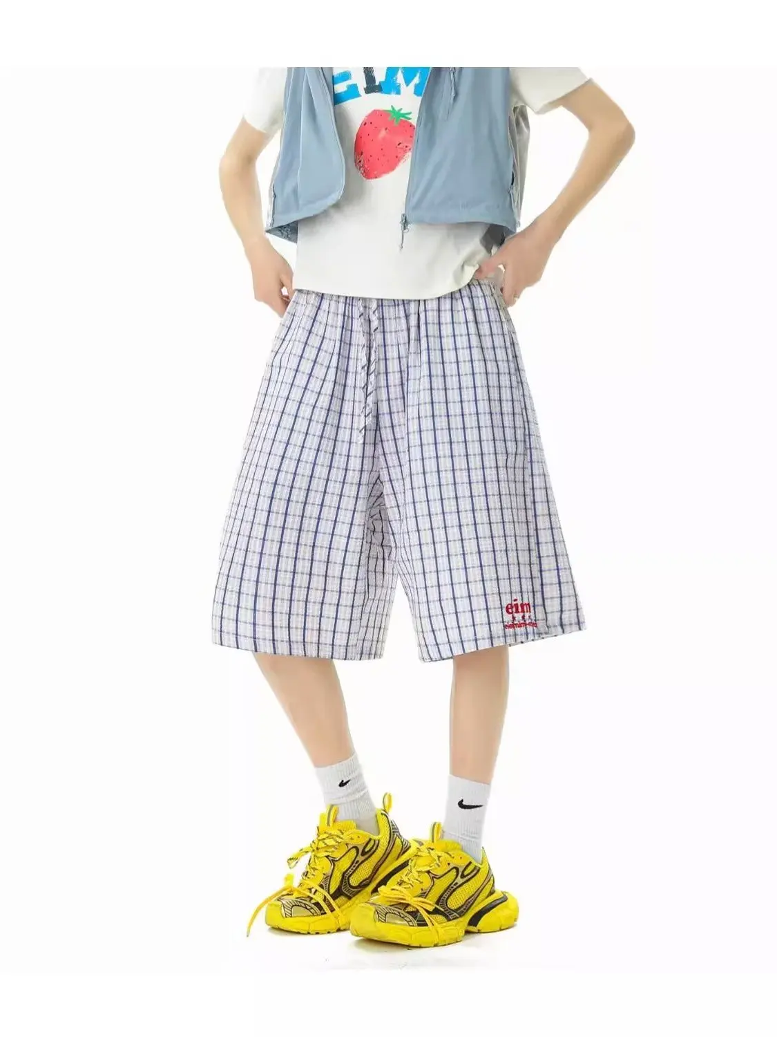 American Lazy Plaid orts Men Summer Versatile Outdoor Loose Breathable Sports Casual Mid-Length Beach orts