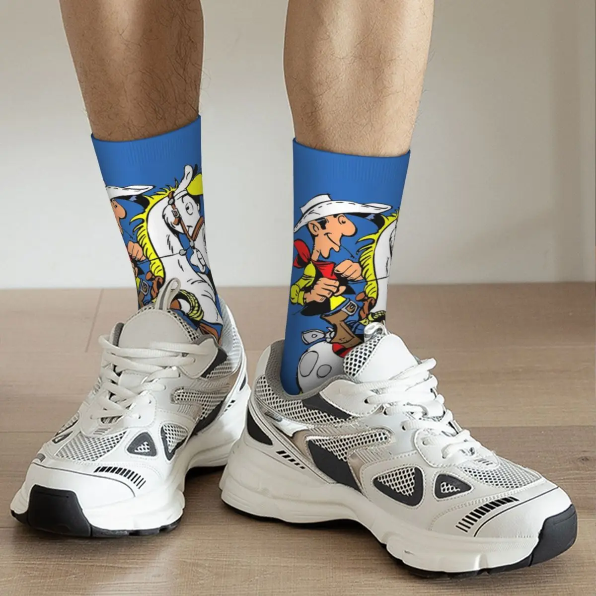 Happy Funny Men's Socks Crazy Lucky Luke Riding On Jolly Jumper Sock Graphic Women Socks Spring Summer Autumn Winter