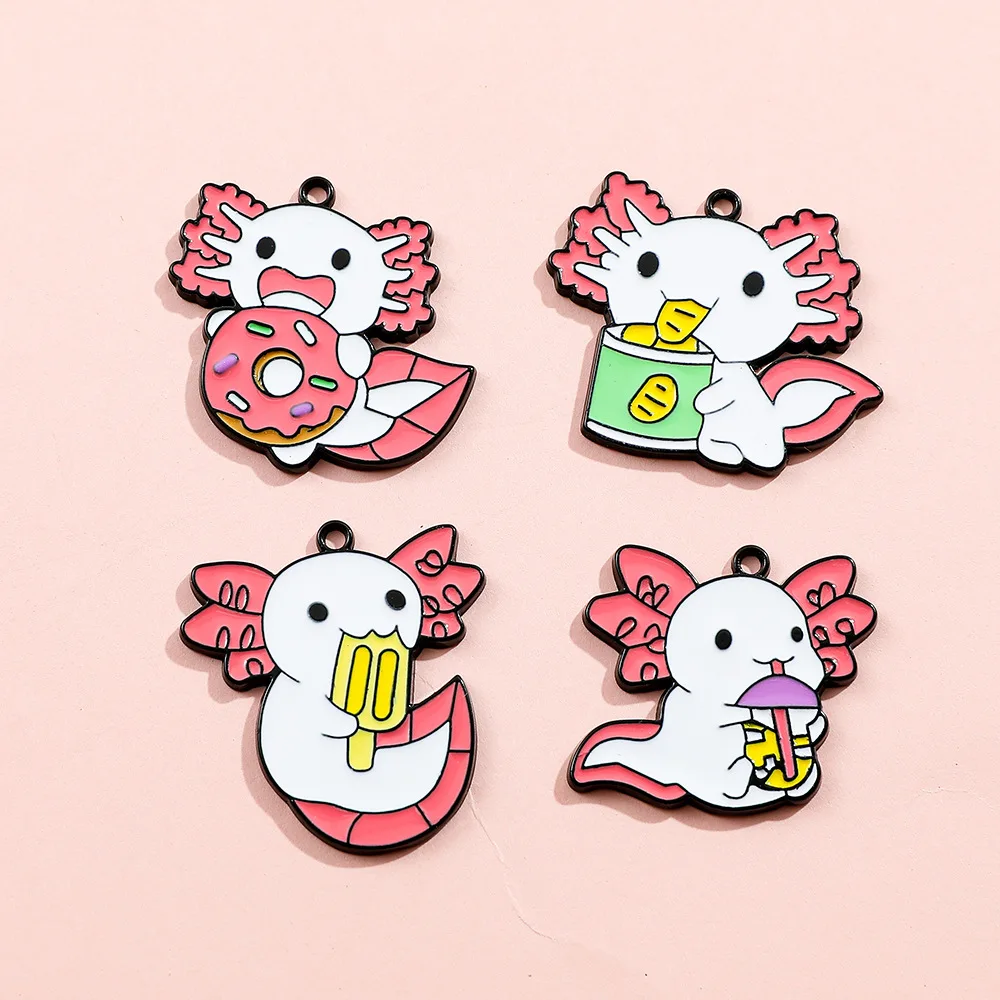 5Pcs/lot Cartoon Ambystoma Mexicanum Enamel Charms for Cute Axolotl Figure DIY Jewelry Earrings Necklace Bracelet Make Accessory