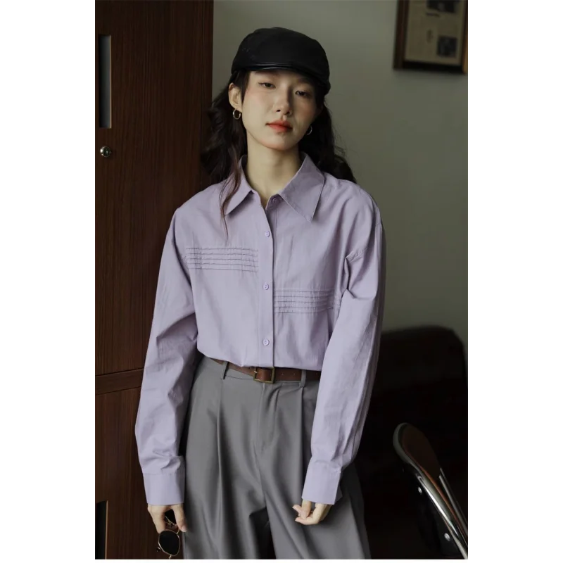 

Pure Cotton Long-sleeved Shirt for Women Designed to Be Folded for Commuting Relaxed and Loose for Outer Wear