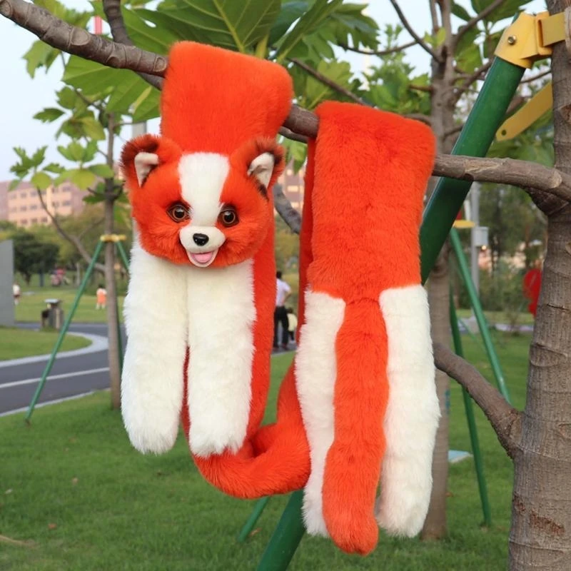 49MF Winter Animals Scarf Thick Plush Neck Wrap with Panda Decor for Ladies Men