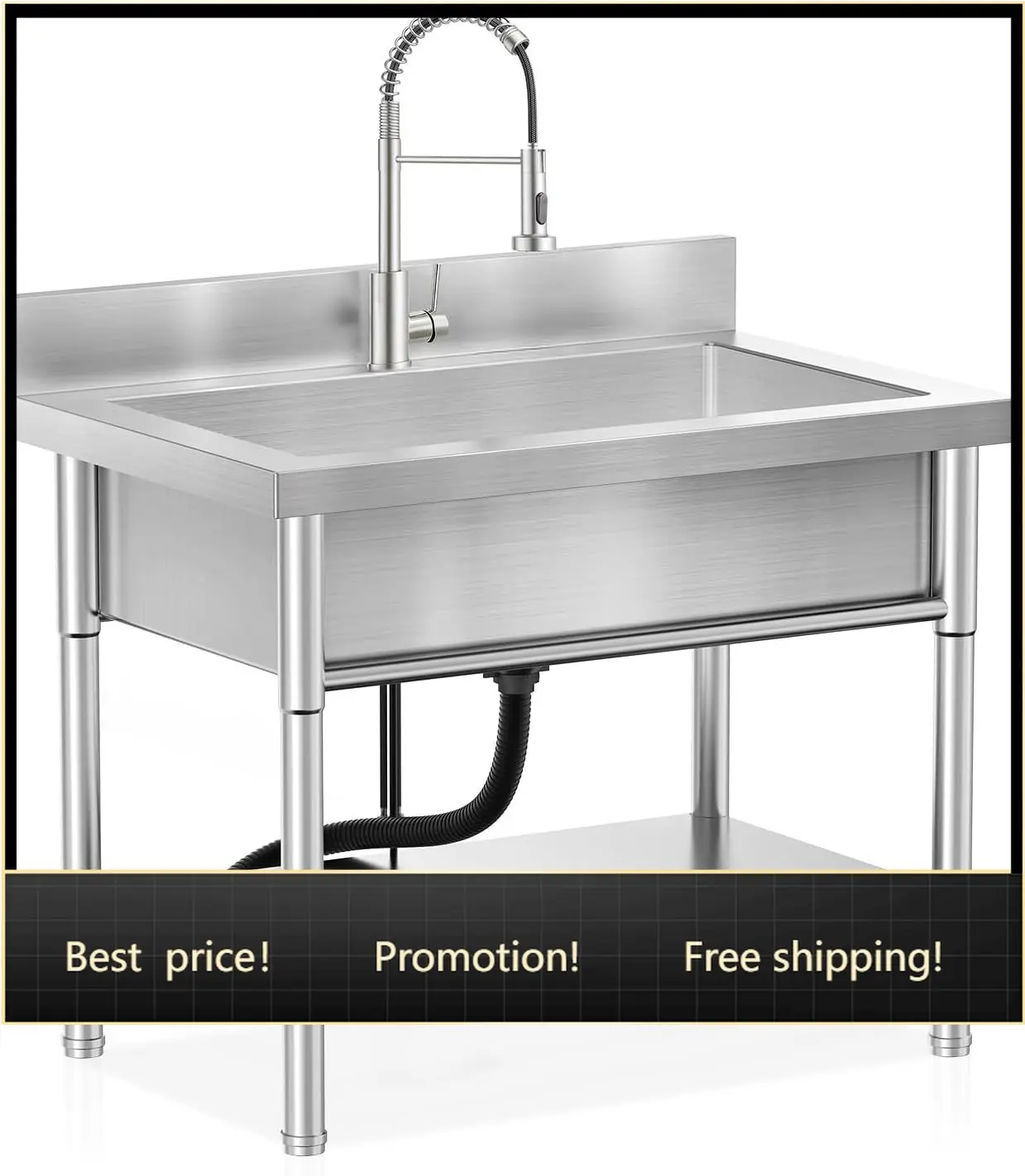 

Stainless Steel Utility Sink, 23.6"D x 39.4"W x 31.5"H Free-Standing with Faucet & Legs for Laundry Room, Kitchen, Restaurant, G
