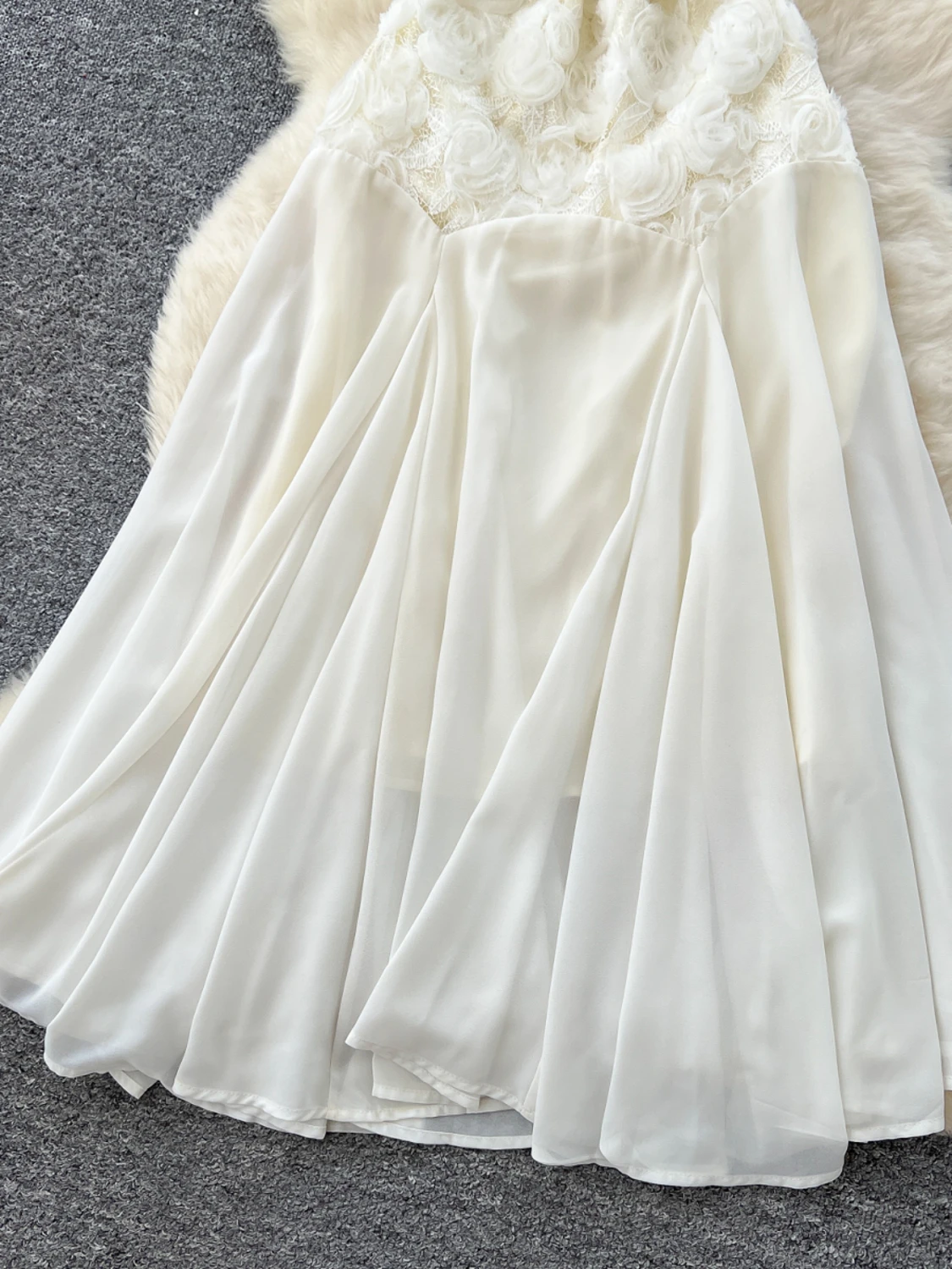 Vestido e de cintura alta con mangas de burbujas y diseño de empalme floral estilo coreano vestido midi de manga corta...