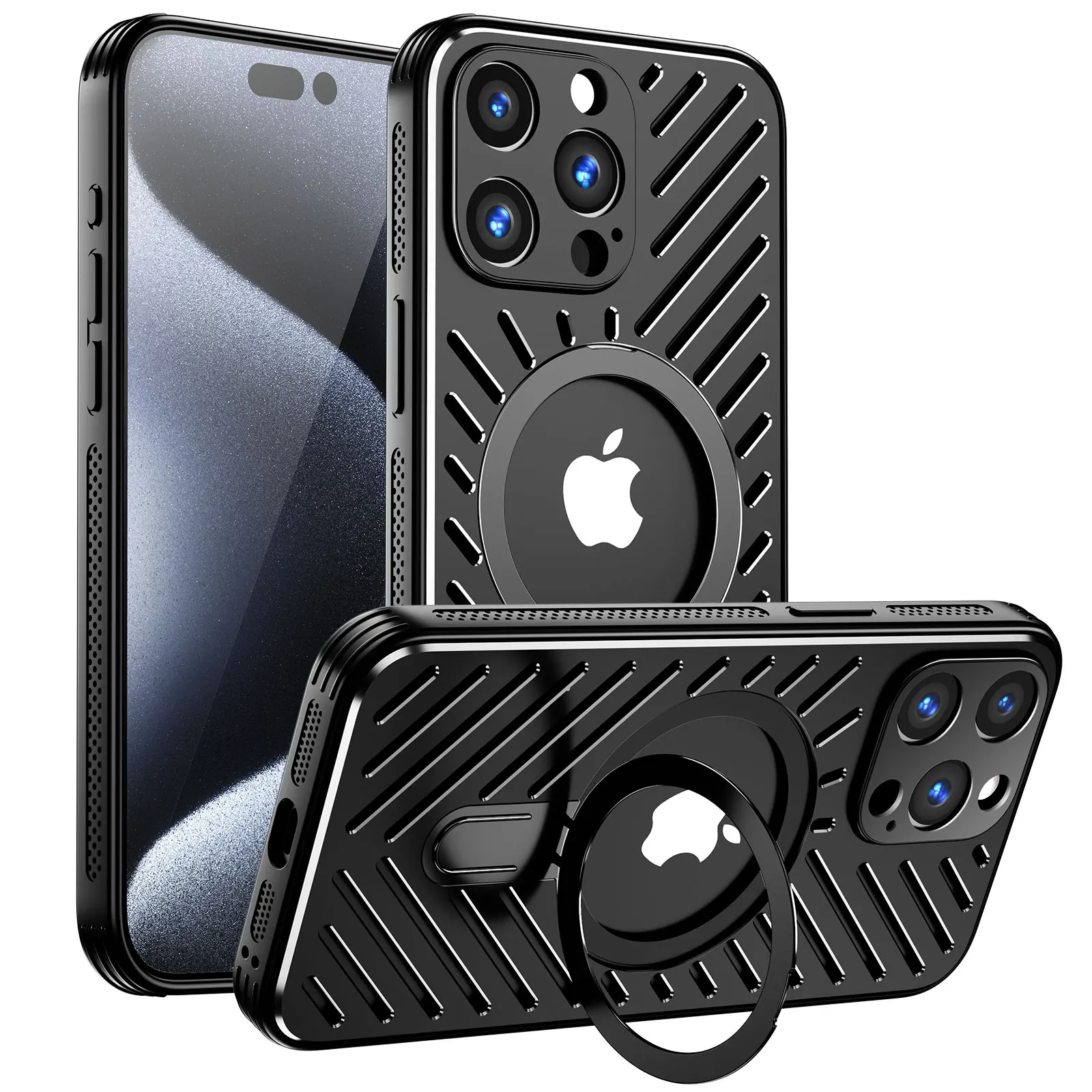 

shockproof Heat sink phone case metal Stand magnetic suction mobile phone case for iphone 13 14 15 16 cover