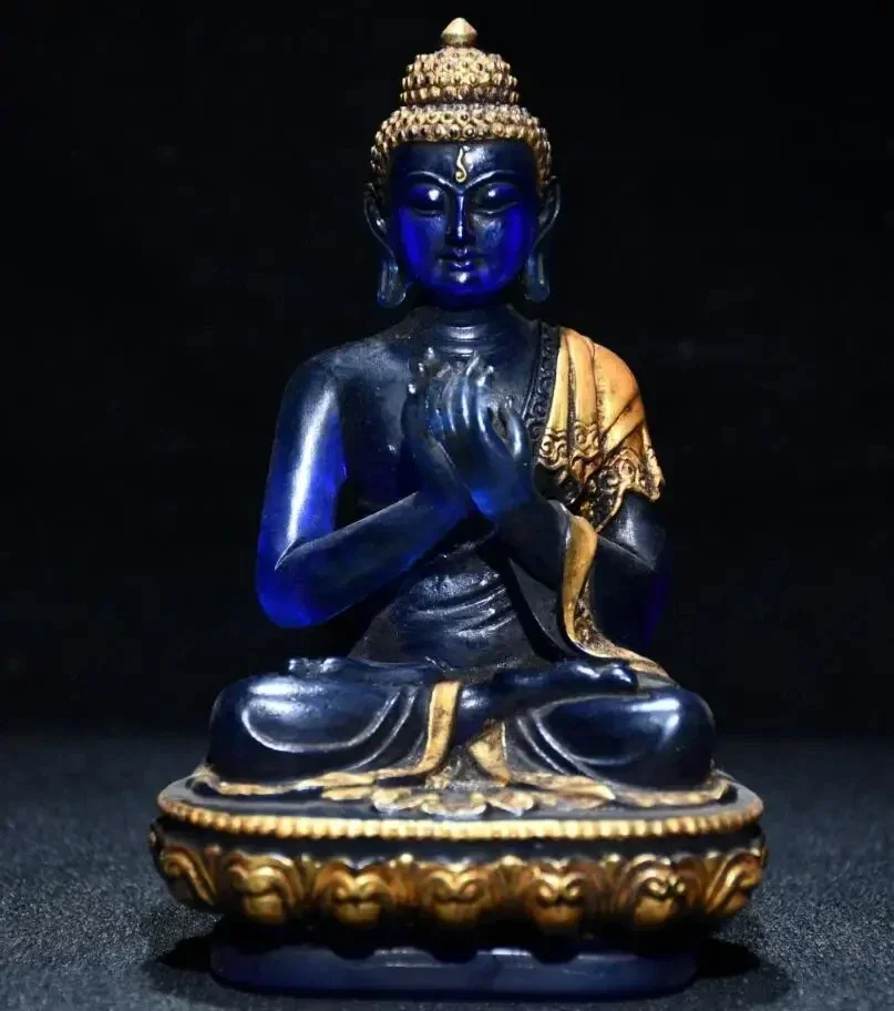 Archaize Coloured Glaze Glass Sakyamuni Buddha Crafts Statue Gift