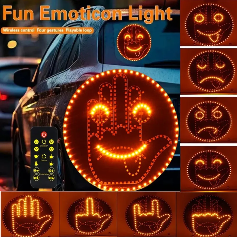 Gesture Light With Remote Control, Yellow/red LED Finger Funny And Fun LED Window Marker Light Accessory With 8 Mode Options.