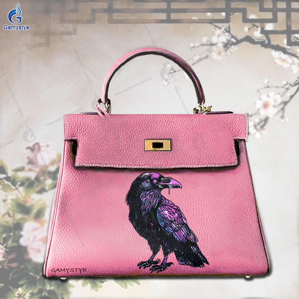 

Personalizar Bolso Art Printed Bags Abstract Art Bird Print Genuine Togo Leather High Quality Ladies Hand Bag Female Carteras P