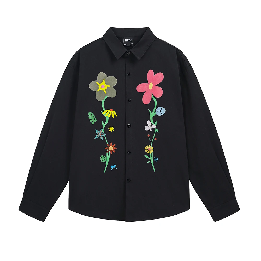 Floral Print Trend Casual Men's Shirts Y2k Tops High Street Oversized Long Sleeve Korean Fashion Japan Style Designer Clothes