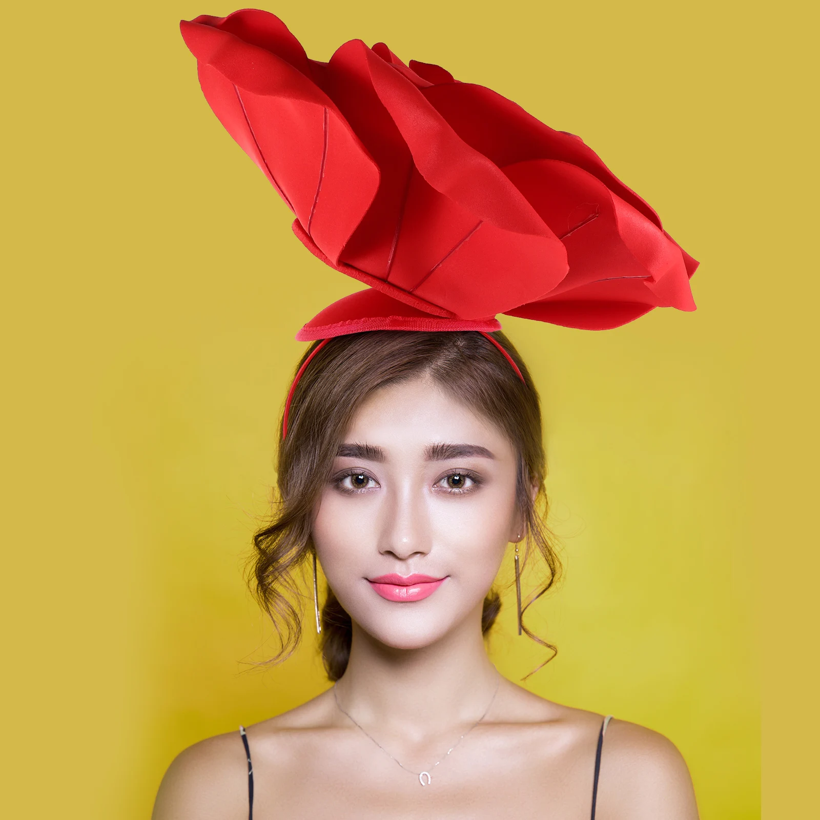 

Red Exaggerated Rose Floral Headband Bridal Accessory for Wedding Maternity Photoshoot Carnival Party Events Crown Hairband